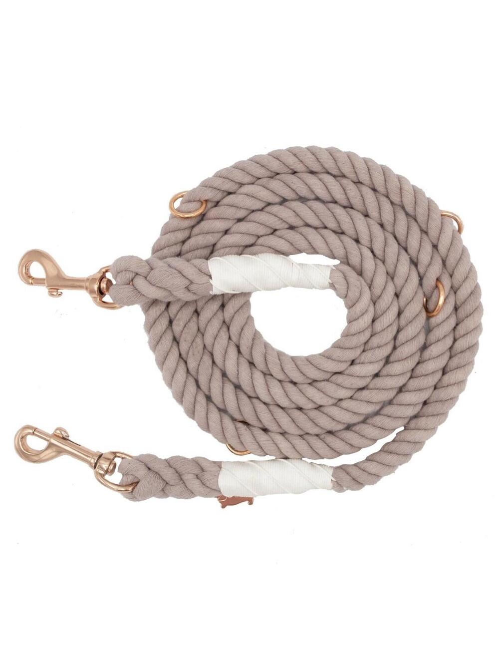 Cotton Rope Dog Leash in Taupe with Rose Gold Hardware